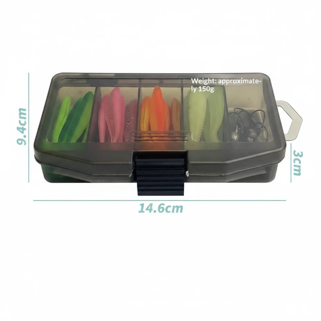 33Pcs Soft Fishing Lure Kit T-Tail Worms with Jig Heads Tackle Box for Bass Pike Perch