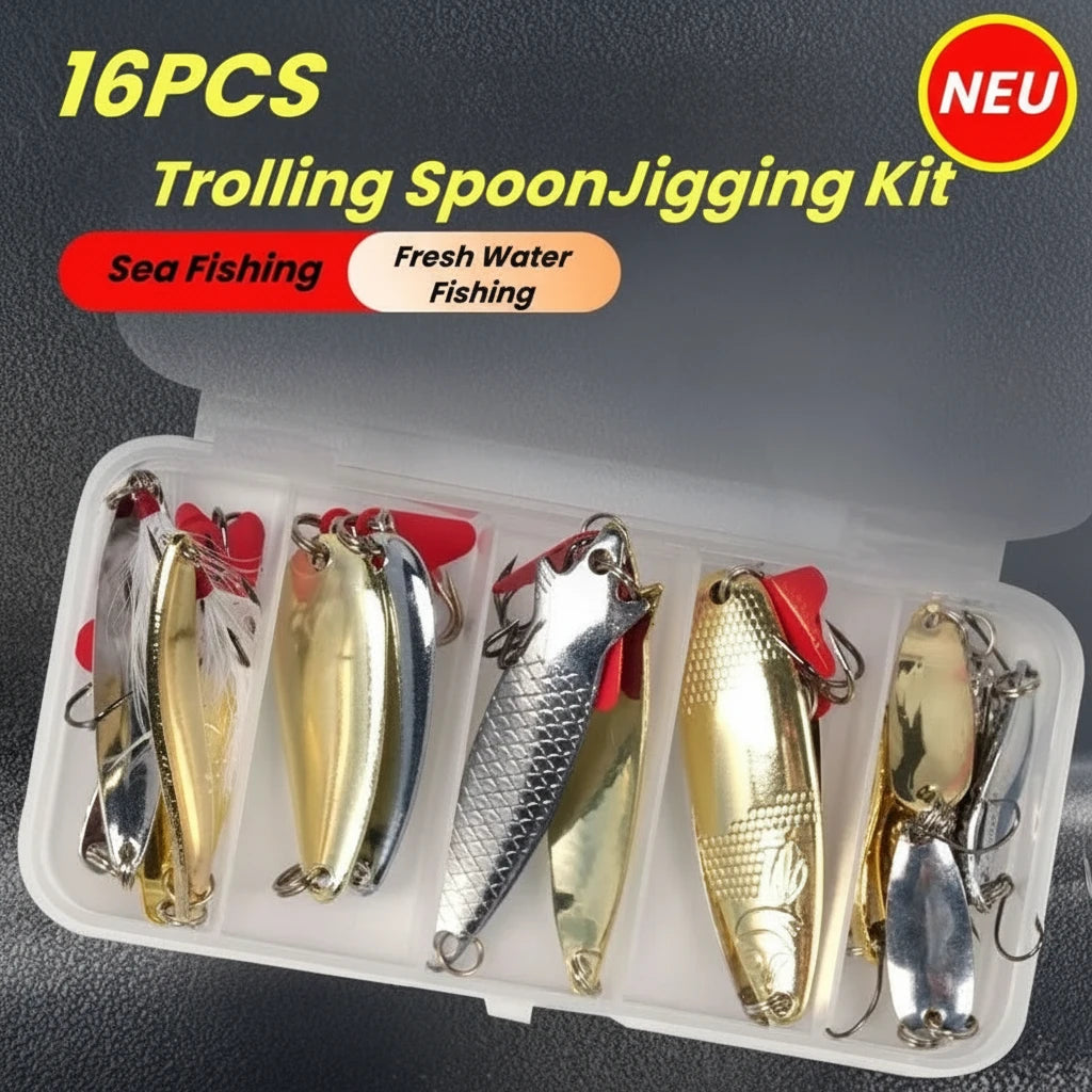 Fishing Lure Kit 16 pcs sets Trolling Jigging Lure Metal Spoon For Bass Pike Crank Tackle Accessories With Box Wobblers Kit