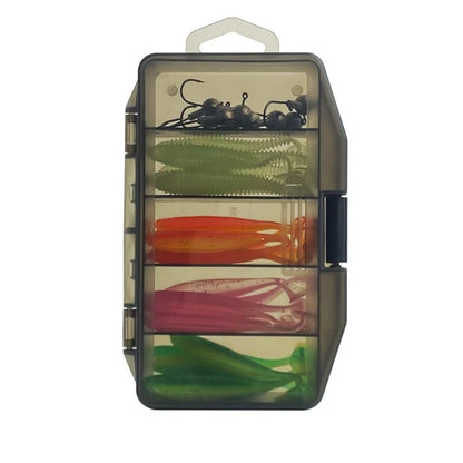 33Pcs Soft Fishing Lure Kit T-Tail Worms with Jig Heads Tackle Box for Bass Pike Perch
