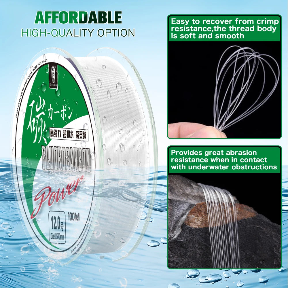 ZUKIBO 50m 100m 100% Fluorocarbon Fishing Line Super Strong Monofilament Carp Fishing Line Japan Carbon Fiber Leader Line 2-85lb
