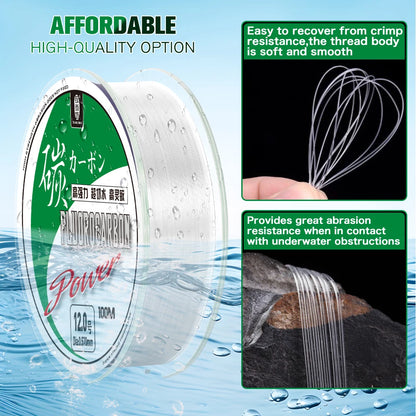 ZUKIBO 50m 100m 100% Fluorocarbon Fishing Line Super Strong Monofilament Carp Fishing Line Japan Carbon Fiber Leader Line 2-85lb