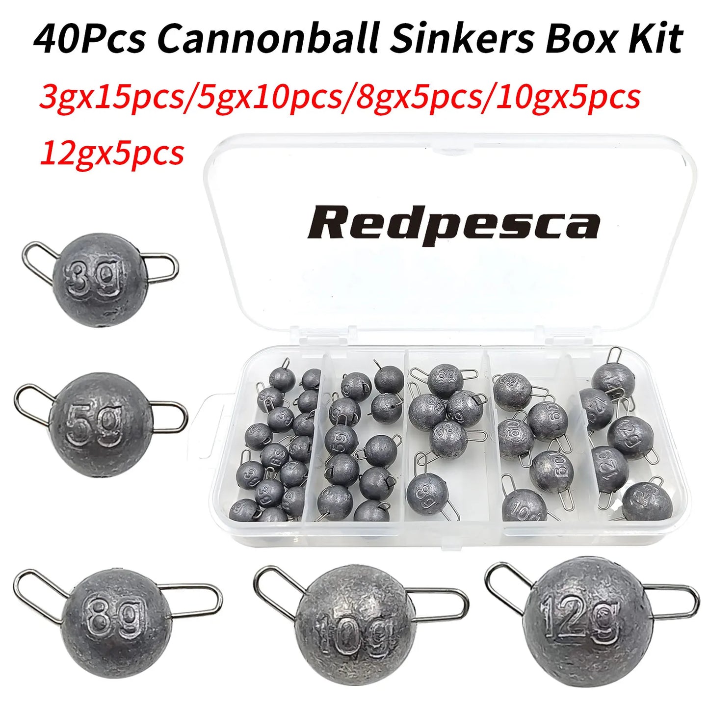 50/40/35 Cannonball Fishing Weights Sinkers Quick Set Up Jig Head Ball Sinker Cheburashka Weight for Bass Trout Pike Perch Pesca