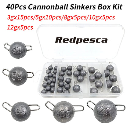 50/40/35 Cannonball Fishing Weights Sinkers Quick Set Up Jig Head Ball Sinker Cheburashka Weight for Bass Trout Pike Perch Pesca