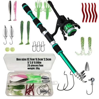 Fishing Pole Set Full Kits With Telescopic Fishing Rod And Spinning Reel Baits Hooks Travel Pole Set