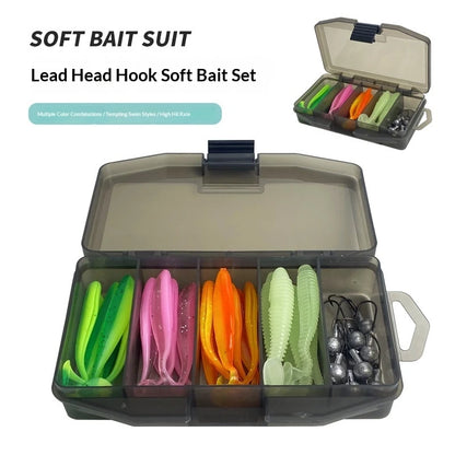 33Pcs Soft Fishing Lure Kit T-Tail Worms with Jig Heads Tackle Box for Bass Pike Perch
