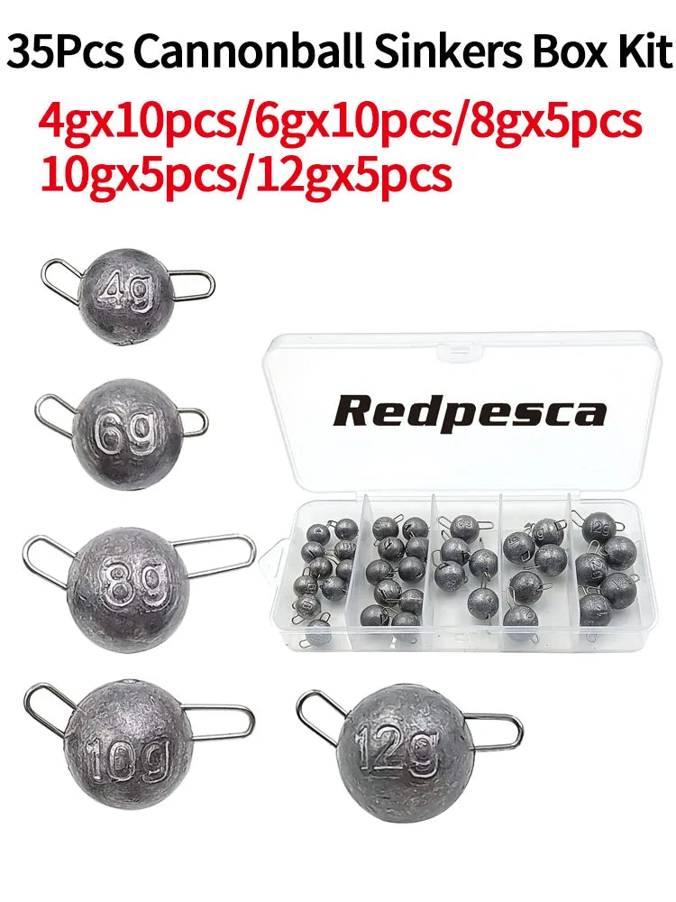 50/40/35 Cannonball Fishing Weights Sinkers Quick Set Up Jig Head Ball Sinker Cheburashka Weight for Bass Trout Pike Perch Pesca