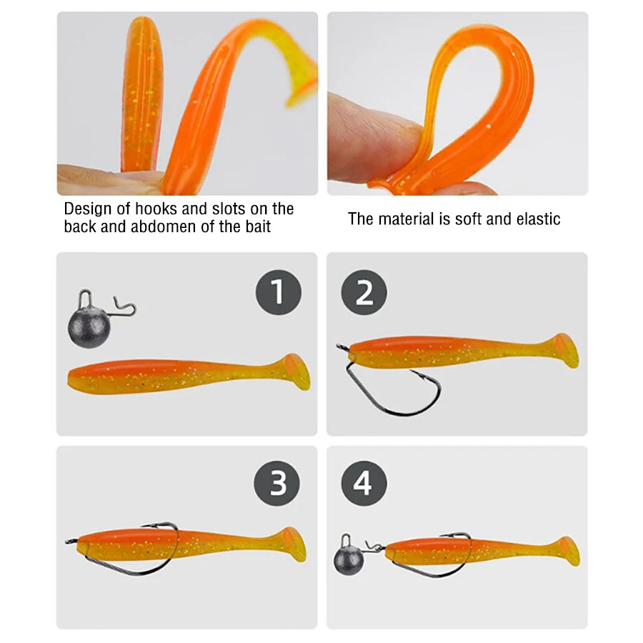 25pcs Soft Fishing Lures Kit Silicone Lures Artificial Bait Worm with Crank Hook Jig Head Weight Rolling Barrel Swivel Tackle