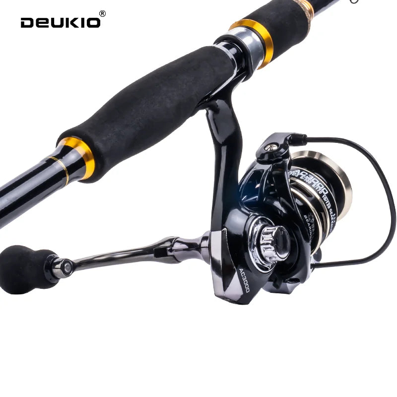 DEUKIO Fishing Rod Reel Combo 1.8 2.1m Carbon Fiber Spinning Rod and 5.2:1 Spinning Reel Set Max Drag 8kg for Fresh Saltwater