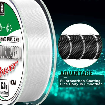 ZUKIBO 50m 100m 100% Fluorocarbon Fishing Line Super Strong Monofilament Carp Fishing Line Japan Carbon Fiber Leader Line 2-85lb