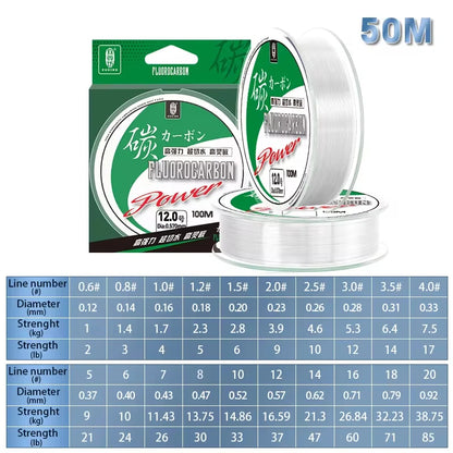 ZUKIBO 50m 100m 100% Fluorocarbon Fishing Line Super Strong Monofilament Carp Fishing Line Japan Carbon Fiber Leader Line 2-85lb