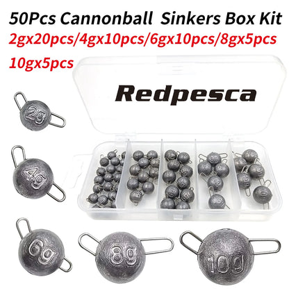 50/40/35 Cannonball Fishing Weights Sinkers Quick Set Up Jig Head Ball Sinker Cheburashka Weight for Bass Trout Pike Perch Pesca