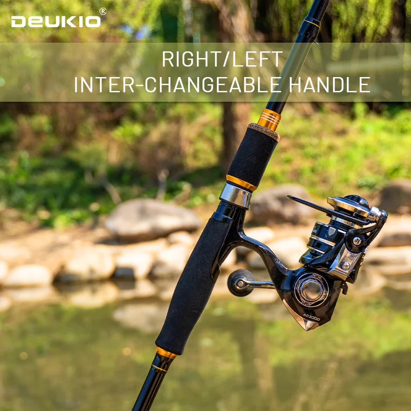 DEUKIO Fishing Rod Reel Combo 1.8 2.1m Carbon Fiber Spinning Rod and 5.2:1 Spinning Reel Set Max Drag 8kg for Fresh Saltwater