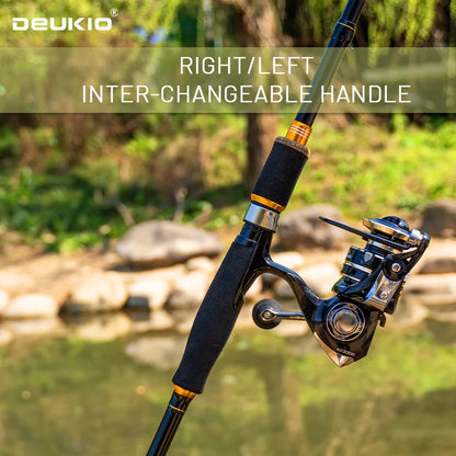 DEUKIO Fishing Rod Reel Combo 1.8 2.1m Carbon Fiber Spinning Rod and 5.2:1 Spinning Reel Set Max Drag 8kg for Fresh Saltwater