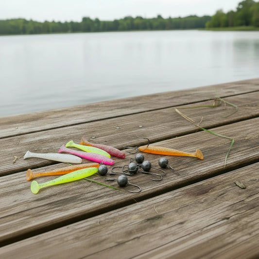 25pcs Soft Fishing Lures Kit Silicone Lures Artificial Bait Worm with Crank Hook Jig Head Weight Rolling Barrel Swivel Tackle